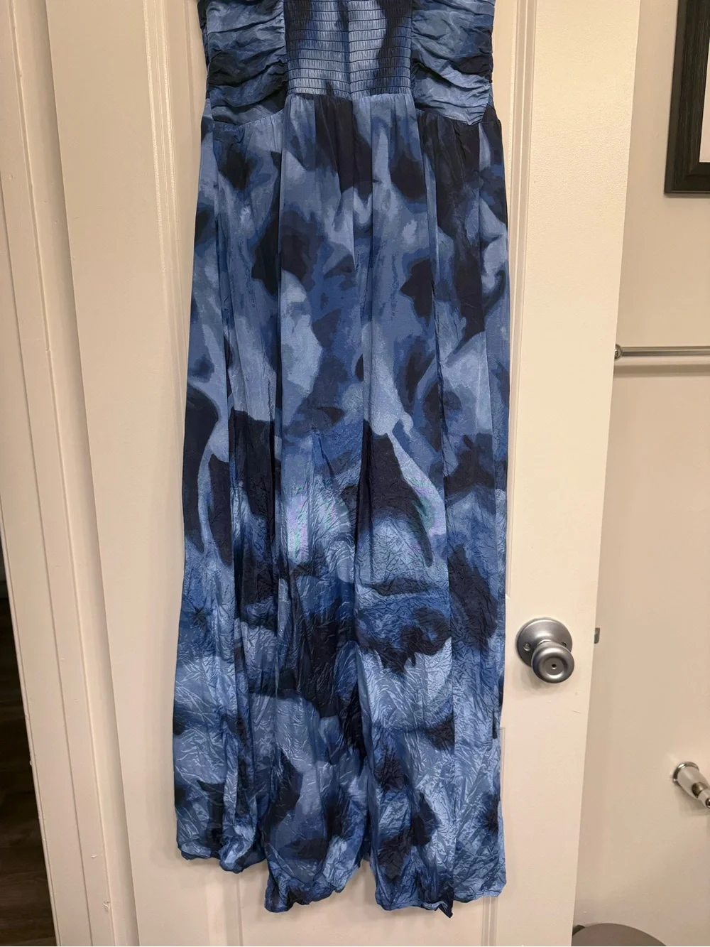 Abercrombie & Fitch Blue Watercolor Strapless Ring-Detail Maxi